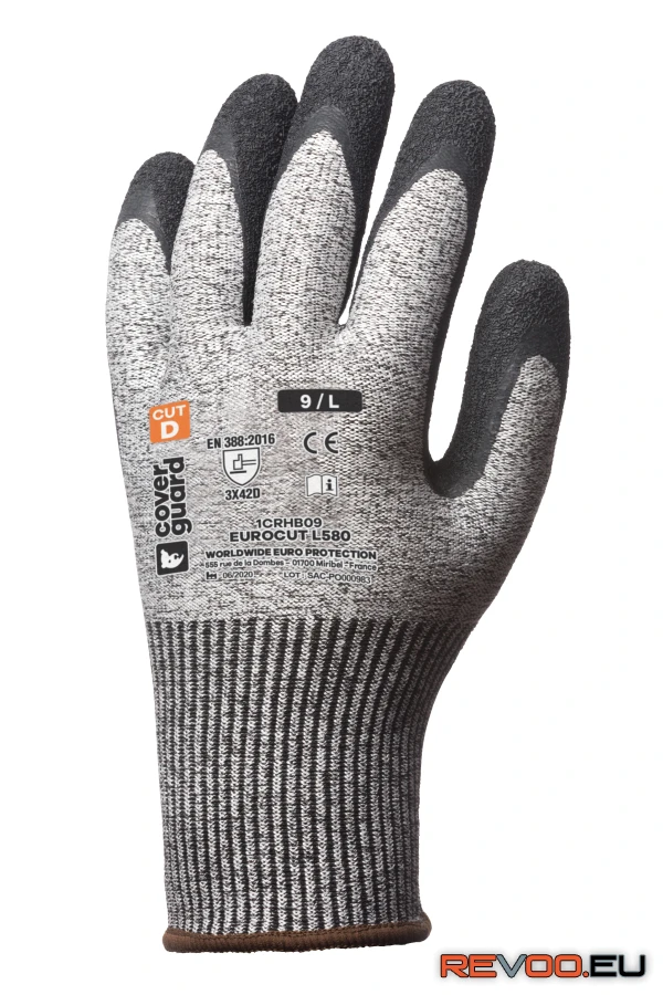 Eurocut 5 vágásbiztos tenyerén krepp latex kesztyű Eurotechnique 1CRHB