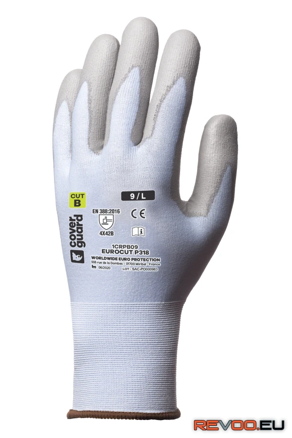 Eurocut P318 vékony 18-as kötésű vágásbiztos kesztyű PU tenyérrel Coverguard 1CRPB