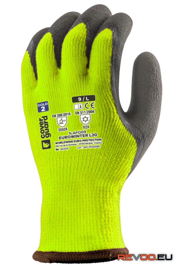 Eurowinter téli sárga kesztyű latex tenyér Coverguard 1LAFO