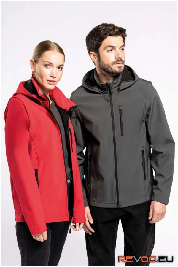 Uniszex 3 rétegű softshell kapucnis dzseki levehető ujjakkal Kariban KA422