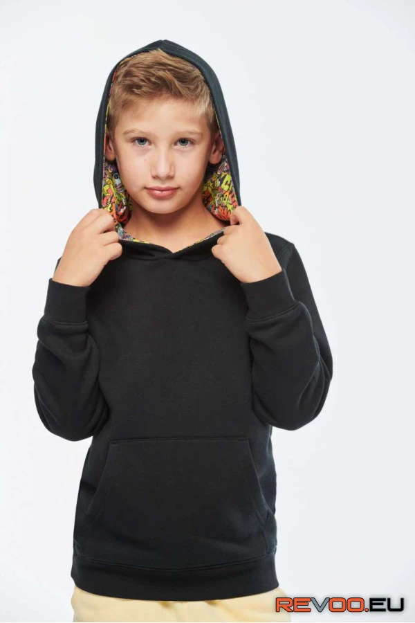 Uniszex kids contrast patterned kapucnis pulóver Kariban KA4014